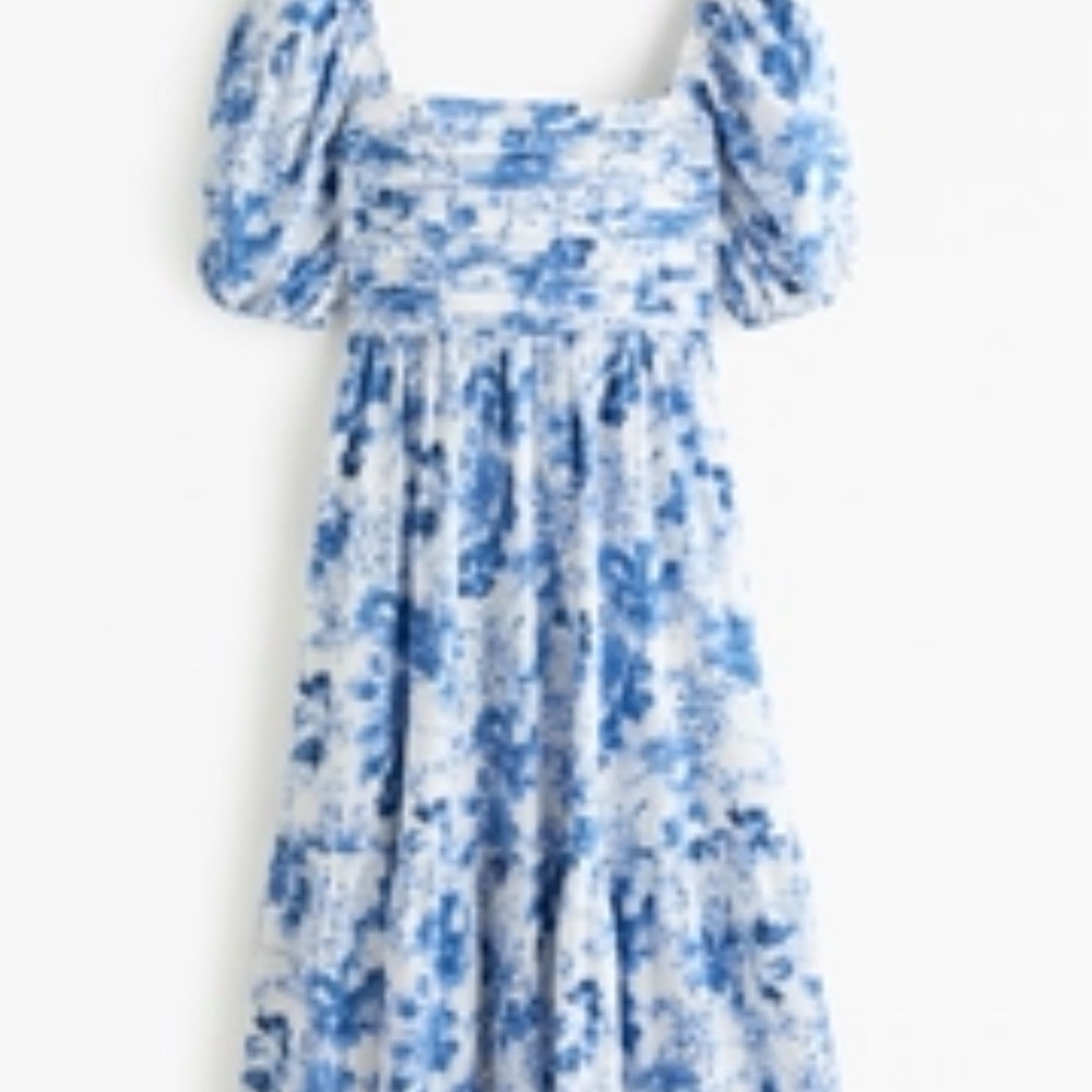 Abercrombie & Fitch White Midi Dress with Blue Floral Print